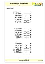 Geldbeträge umwandeln (I) (Klasse 5/6) - ©2011-2019, www.mathiki.de