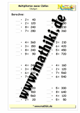 Multiplikation mit Zehnerzahlen - ©2011-2018, www.mathiki.de