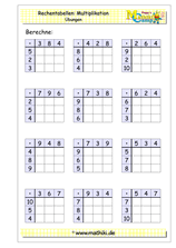 Rechentabellen Kleines Einmaleins (Klasse 3) - ©2018, www.mathiki.de
