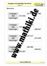 Vorgänger / Nachfolger bis 1 Million Vorgänger / Nachfolger bis 1 Million - ©2011-2018, www.mathiki.de