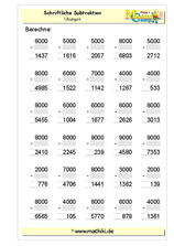 Schriftliche Subtraktion bis 10000 (I) (Klasse 4) - ©2011-2019, www.mathiki.de