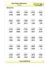 Schriftliche Subtraktion bis 10000 (I) (Klasse 4) - ©2011-2019, www.mathiki.de