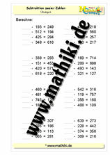 Subtraktion bis 1000 - ©2011-2019, www.mathiki.de
