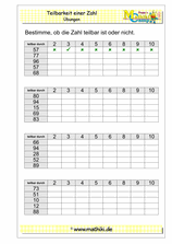Teilbarkeit einer Zahl (I) (Klasse 4) - ©2019, www.mathiki.de