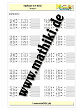 Rechnen mit Geld (ZE,Z0€+0,Z0€) - ©2011-2016, www.mathiki.de - Ihre Matheseite im Internet
