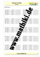 Rechnen mit Geld (ZE,Z0€+E,ZE€) - ©2011-2016, www.mathiki.de - Ihre Matheseite im Internet