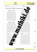 1. Klassenarbeit Mathe (Klasse 4) - ©2011-2019, www.mathiki.de
