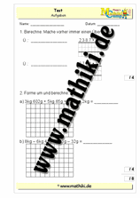 10. Klassenarbeit Mathe (Klasse 4) - ©2011-2019, www.mathiki.de