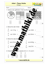 Brüche - 1. Klassenarbeit Mathe (Klasse 5/6) - ©2011 - 2016, www.mathiki.de