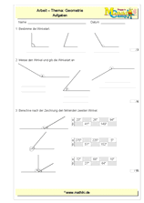 Winkel - 1. Klassenarbeit Mathe (Klasse 5/6) - ©2011-2019, www.mathiki.de