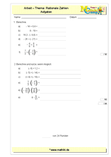 Rationale Zahlen - 1. Klassenarbeit Mathe (Klasse 5/6) - ©2011-2019, www.mathiki.de