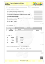 Natürliche Zahlen - 1. Klassenarbeit (Klasse 5/6) - ©2023, www.mathiki.de