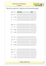Rechnen mit Potenzen (Klasse 5/6) - ©2011-2020, www.mathiki.de
