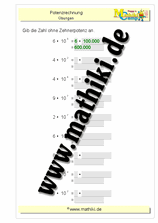 Zehnerpotenzen umrechnen (I) (Klasse 5/6) - ©2011-2020, www.mathiki.de
