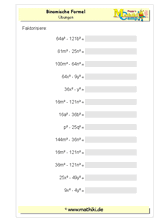 Binomische Formeln (II) (Klasse 7/8) - ©2011-2019, www.mathiki.de