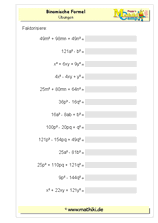 Binomische Formeln (II) (Klasse 7/8) - ©2011-2019, www.mathiki.de