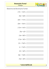 Binomische Formeln (I) (Klasse 7/8) - ©2011-2019, www.mathiki.de