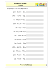 Binomische Formeln (I) (Klasse 7/8) - ©2011-2019, www.mathiki.de