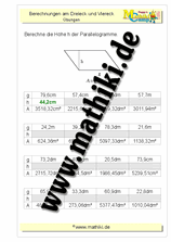 Parallelogramm: Höhe berechnen - ©2011-2019, www.mathiki.de