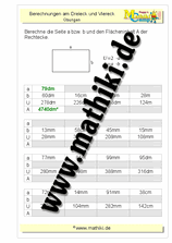 Rechteck: Flächeninhalt / Seiten - ©2011-2019, www.mathiki.de