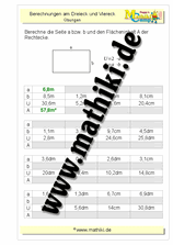 Rechteck: Flächeninhalt / Seiten - ©2011-2019, www.mathiki.de