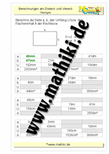 Rechteck: Flächeninhalt / Umfang / Seiten - ©2011-2019, www.mathiki.de