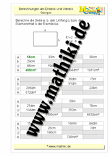 Rechteck: Flächeninhalt / Umfang / Seiten - ©2011-2019, www.mathiki.de