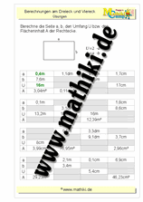 Rechteck: Flächeninhalt / Umfang / Seiten - ©2011-2019, www.mathiki.de