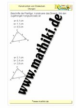 Kongruenzsätze: Dreiecke konstruieren - ©2011-2018, www.mathiki.de