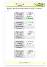 Zinsrechnung: Jahreszinsen - Guthaben (Klasse 7/8) - ©2011-2020, www.mathiki.de