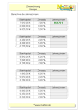 Zinsrechnung: Jahreszinsen (Klasse 7/8) - ©2019, www.mathiki.de