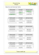 Zinsrechnung gemischt (I) (Klasse 7/8) - ©2011-2019, www.mathiki.de