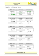 Zinsrechnung gemischt (I) (Klasse 7/8) - ©2011-2019, www.mathiki.de