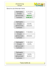 Zinsrechnung gemischt (II) (Klasse 7/8) - ©2011-2020, www.mathiki.de