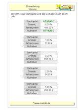 Zinsrechnung: Startkapital - Guthaben (Klasse 7/8) - ©2011-2020, www.mathiki.de