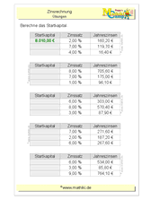 Zinsrechnung: Startkapital (Klasse 7/8) - ©2011-2019, www.mathiki.de