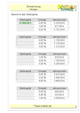 Zinsrechnung: Startkapital (Klasse 7/8) - ©2011-2019, www.mathiki.de