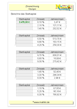 Zinsrechnung: Startkapital (Klasse 7/8) - ©2011-2019, www.mathiki.de