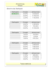 Zinsrechnung: Startkapital (Klasse 7/8) - ©2011-2019, www.mathiki.de