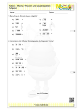 Wurzeln - 1. Klassenarbeit Mathe (Klasse 9/10) - ©2011-2022, www.mathiki.de