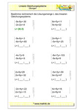 Lineare Gleichungssysteme (II) (Klasse 9/10) - ©2020, www.mathiki.de